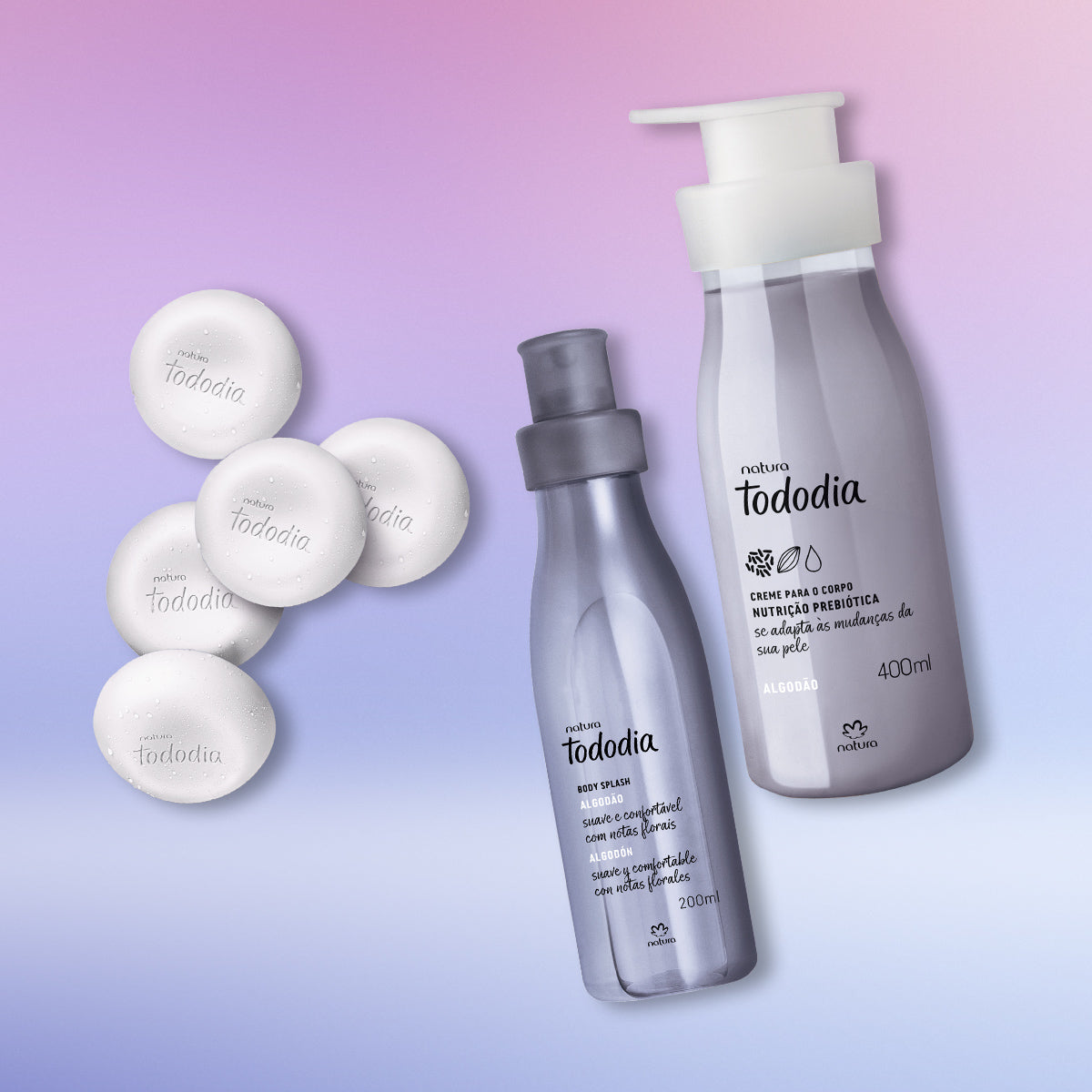AR 074 - Natura Kit Tododia Algodão com Hidratante, Body Splash e Sabonete em Barra (3 produtos)