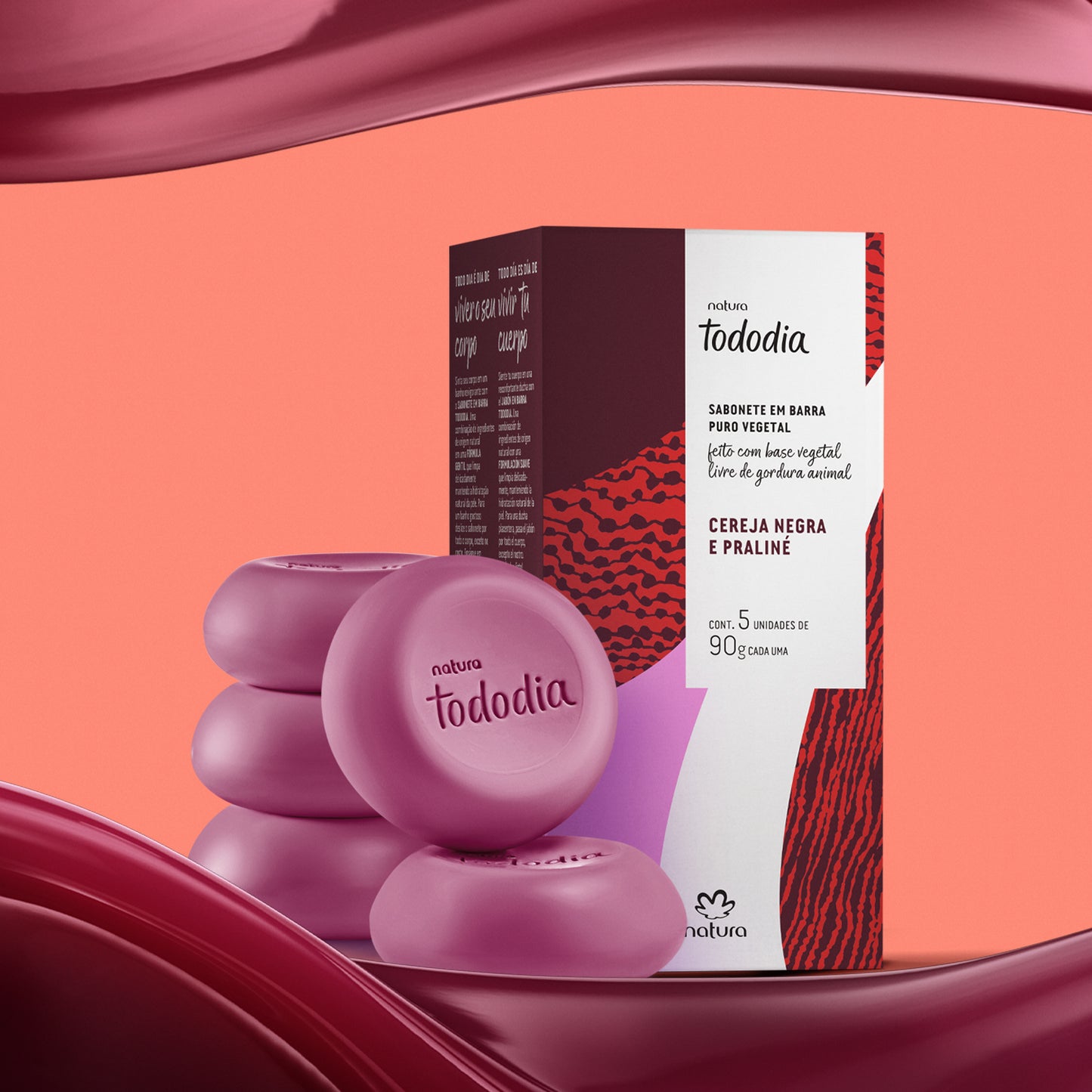AR-018 Sabonete em Barra Puro Vegetal Tododia Cereja Negra e Pralin NATURA